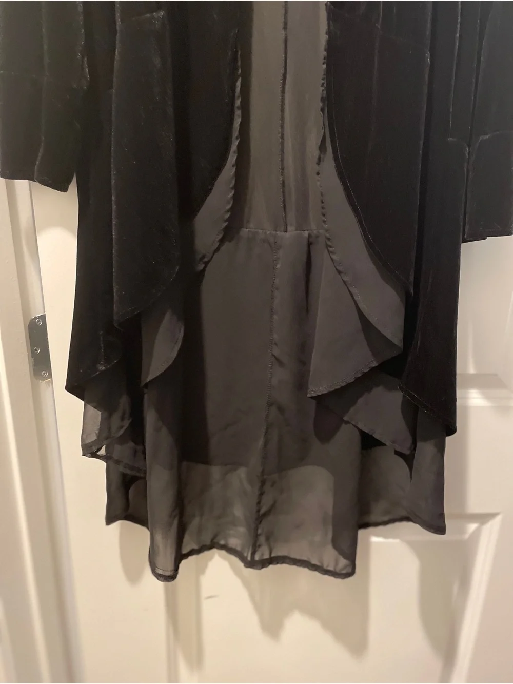 Vivimos Longline Velvet Duster Size XL Black Multi Fabric Boho Witchy Whimsigoth - Picture 3 of 14